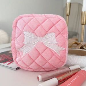 NWT Pink Velvet Bow Mini Pouch with Zipper